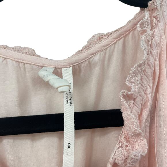 By Anthropologie Pintuck Lace Ruffle Jimson Top Light Pink Womens XS - Picture 5 of 7
